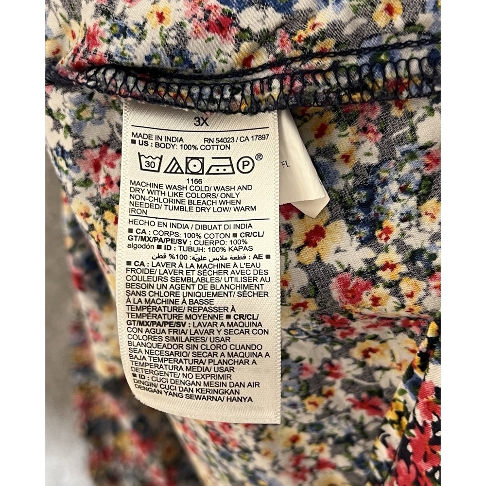 Old Navy Ditsy Floral Top Womens Size 3X Red Blue Yellow Short Puff Sleeve BOHO - Picture 4 of 9